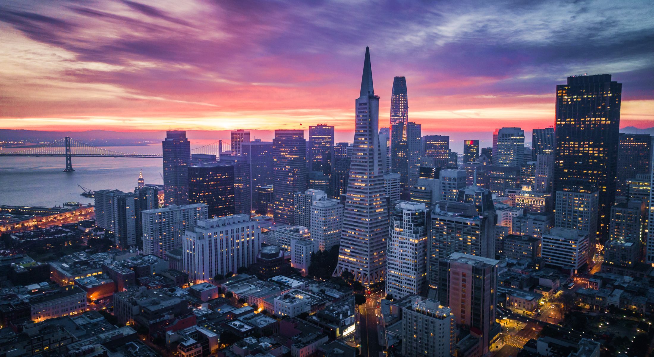 city skyline at dusk